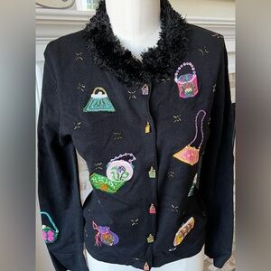 “That Sweater” Born To Shop black embellished with embroidered purses handbags